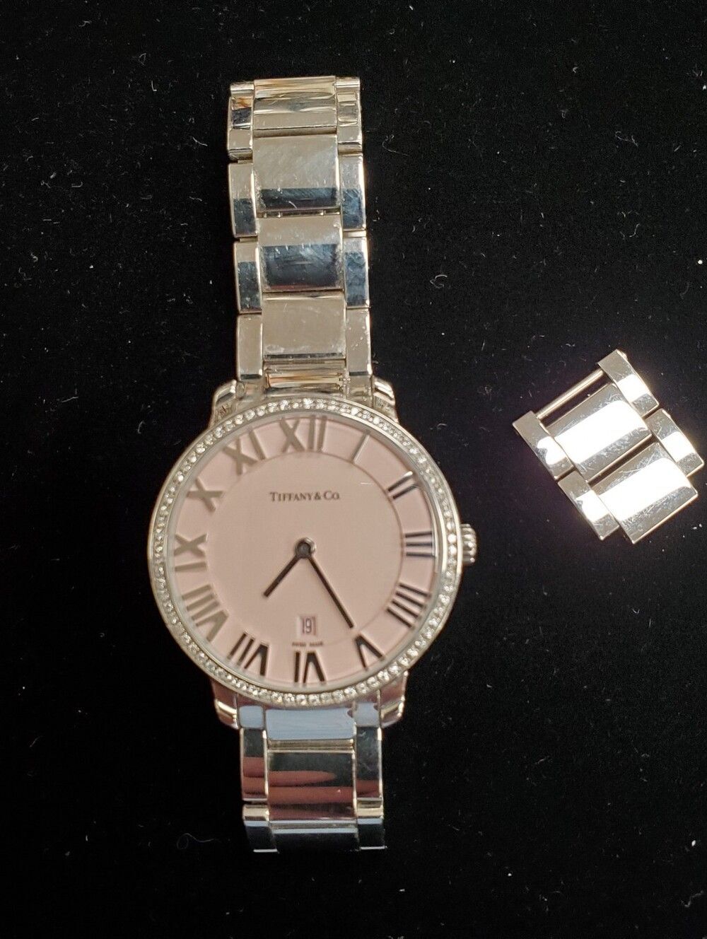 Tiffany & Co. ATLAS Ladies 31mm Wrist Watch Pink Face Diamond Bezel